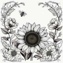 small sunflower and bee tattoo  vector tattoo design