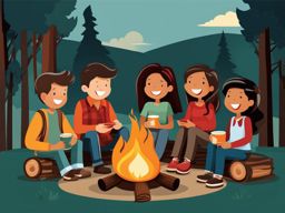 friends clipart: laughing and sharing stories by a campfire. 