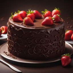 chocolate cake decoration with strawberrry intricate artwork masterpiece, ominous, matte painting movie poster, golden ratio, trending on cgsociety,  vibrant, production cinematic character render, ultra high quality model