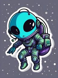 Extraterrestrial Being Sticker - Friendly alien character in space, ,vector color sticker art,minimal