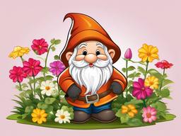 Garden clipart - garden gnome in the flowers  clipart