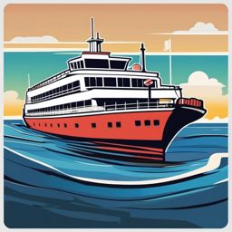 Ferry Boat Sticker - Seaside crossing, ,vector color sticker art,minimal
