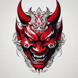 red hannya mask tattoo  simple color tattoo,white background,minimal