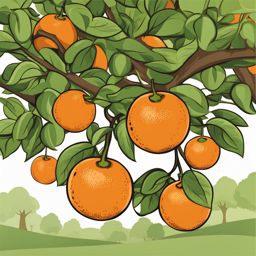 orange clipart: hanging from a fruitful orchard tree. 