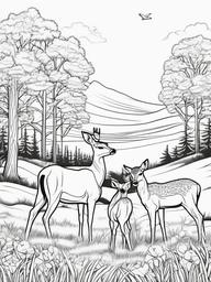 Deer Coloring Pages - Deer family resting in a sunny meadow  simple coloring pages