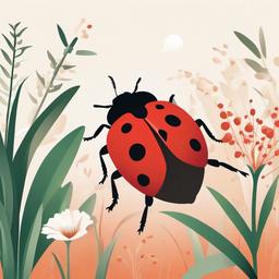 Ladybird clipart - ladybird playing with other bugs in a garden  color,minimalist,vector clipart