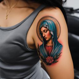 virgin mary tattoo, representing faith, devotion, and spiritual connection. 