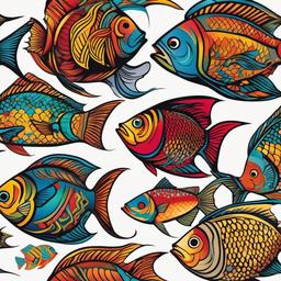 Color Fish Tattoo-Bold and vibrant tattoo featuring various colorful fish designs, perfect for those who appreciate vibrant and lively body art.  simple color vector tattoo