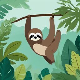 Cute Sloth in a Misty Cloud Forest  clipart, simple