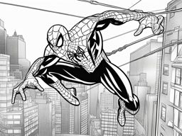 spiderman coloring pages - spider-man swings from web to web in a thrilling chase. 