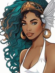 African American Mermaid Tattoo - Celebrate diversity with a mermaid-themed tattoo featuring an African American mermaid.  simple vector color tattoo,minimal,white background