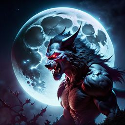 cursed lycanthrope under the light of a full moon, battling inner and outer demons. 