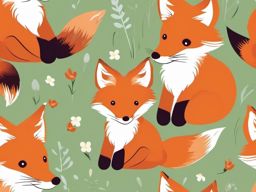 Red Fox Pups Clip Art - Playful red fox pups exploring,  color vector clipart, minimal style