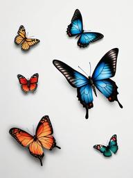 3 small butterflies tattoo  simple color tattoo,white background,minimal