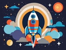 Rocketship Clipart - A rocketship in the stars.  color clipart, minimalist, vector art, 