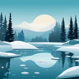 Icy Pond Scene clipart - Icy pond in a serene setting, ,vector color clipart,minimal