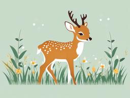 Deer clipart - playful fawn with spots in a sunny meadow  color,minimalist,vector clipart