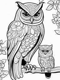 Owl Coloring Pages - Owl with a baby owl  simple coloring pages