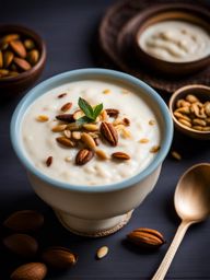 kheer, a creamy rice pudding flavored with cardamom and garnished with nuts (popular in india). 