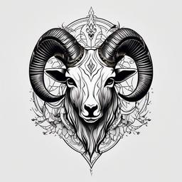 Goat Head Skull Tattoo - A tattoo combining a goat head with skull elements.  simple color tattoo design,white background