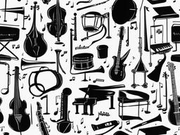 drawing of music instruments  minimal rough scribbles,doodles,black and white