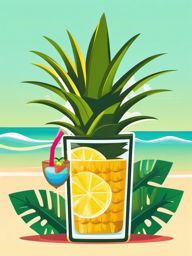 Pineapple Slice and Tiki Drink Clipart - Pineapple slice in a tropical tiki drink.  color vector clipart, minimal style