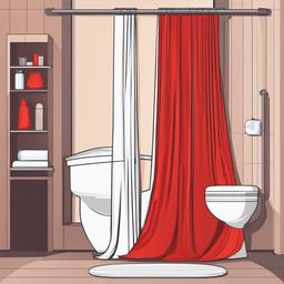 Toilet clipart - toilet with a curtain for privacy  color,minimalist,vector clipart