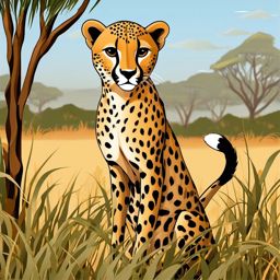 Cute Cheetah in the African Savannah  clipart, simple