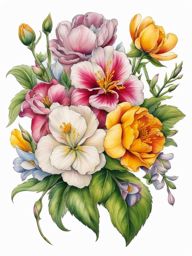 April birth flower tattoo, Tattoos representing the birth flower for the month of April.  vivid colors, white background, tattoo design