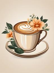 Coffee Cup clipart - vintage coffee cup with flowers  color,minimalist,vector clipart