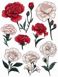 Flower Tattoos Carnation,Collection of diverse and elegant flower tattoos featuring carnations, a tribute to the timeless beauty of blooms.  simple color tattoo,minimal vector art,white background