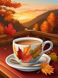 November clipart - cozy scenes with warm beverages in November  