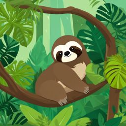 Cute Sloth in a Lush Rainforest  clipart, simple
