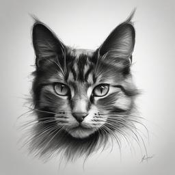 pencil sketch of cat  minimal rough sketch scribbles,doodles,black and white