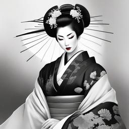 black and white geisha drawing 