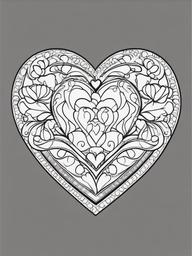 Heart and Ribbon Coloring Pages - Hearts Tied with Decorative Ribbons  minimal black outline printable sheet, coloring page