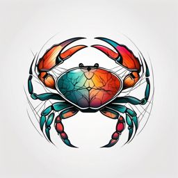 Abstract crab heartbeat tattoo. Rhythmic pulse of sensitive nature.  color tattoo design, white background