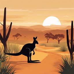 Kangaroo in the Outback Clip Art - Kangaroo hopping through the Australian outback,  color vector clipart, minimal style