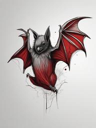 drawing of a red bat  minimal rough sketch scribbles,doodles,black and white