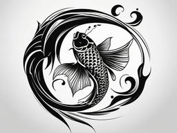 Black and White Koi Fish Tattoo-Elegant and monochromatic tattoo featuring a Koi fish, symbolizing perseverance and strength.  simple color vector tattoo