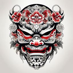 yakuza mask tattoo  simple color tattoo,white background,minimal  ,tattoo design, white background