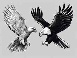 drawing of an eagle and a hawk  minimal rough sketch scribbles,doodles,black and white