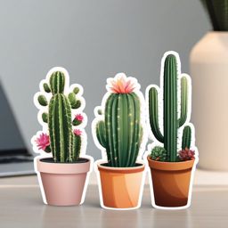 Cactus Trio Sticker - Three cute potted cacti, ,vector color sticker art,minimal