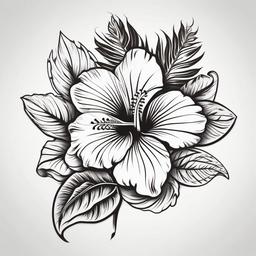 Hawaiian Hibiscus Tattoo Drawing - Explore the artistry of Hawaiian hibiscus tattoos with a drawing that showcases cultural elements and vibrant floral designs.  simple color tattoo, minimal, white background