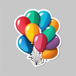 Balloon Bunch with Ribbon Sticker - Bunch of balloons tied together with a ribbon, ,vector color sticker art,minimal