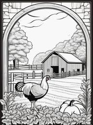 Turkey in a Barn Coloring Pages - Classic Farm Scene with a Turkey  minimal black outline printable sheet, coloring page