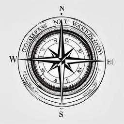 Compass Not All Who Wander Are Lost Tattoo - Compass tattoo with a meaningful quote.  simple vector tattoo,minimalist,white background