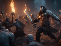 half-orc barbarian,sylas grimjaw,cleaving through a horde of undead,a haunted graveyard detailed matte painting, deep color, fantastical, intricate detail, splash screen, complementary colors, fantasy concept art, 8k resolution trending on artstation unreal engine 5