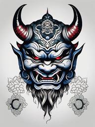 oni mask japanese tattoo  simple color tattoo,white background,minimal