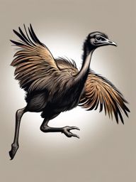 Ostrich Tattoo - Ostrich running at full speed across the savannah  color tattoo design, clean white background